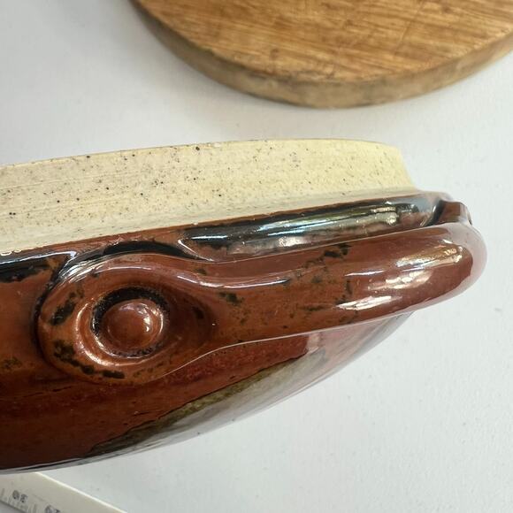 Art Studio Pottery Casserole With Handles & Lid 8" Stoneware Brown Glazed 80s - Picture 9 of 13